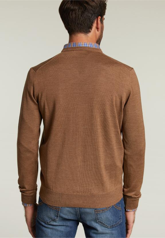 Pull en V sur mesure en mérinos Crumble Mix - Marron