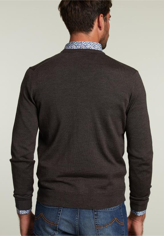 Pull en V sur mesure en mérinos Barrel Mix - Marron - RM22W-C9952_A-000