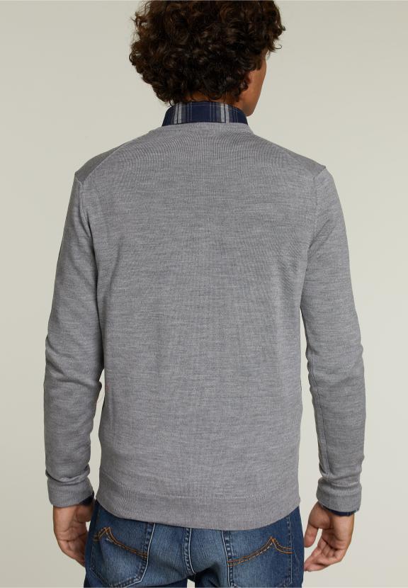 Op Maat Gemaakte Merino V-Hals Pullover Oxford Mix - Grijs