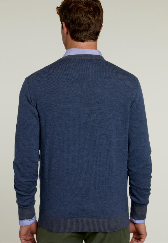 Pull en Mérinos Sur Mesure Mélange Denim - Bleu