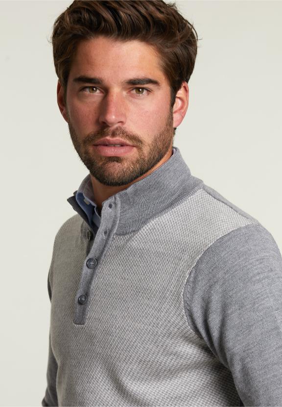 Pull en Mérinos Sur Mesure Oxford Mix - Gris