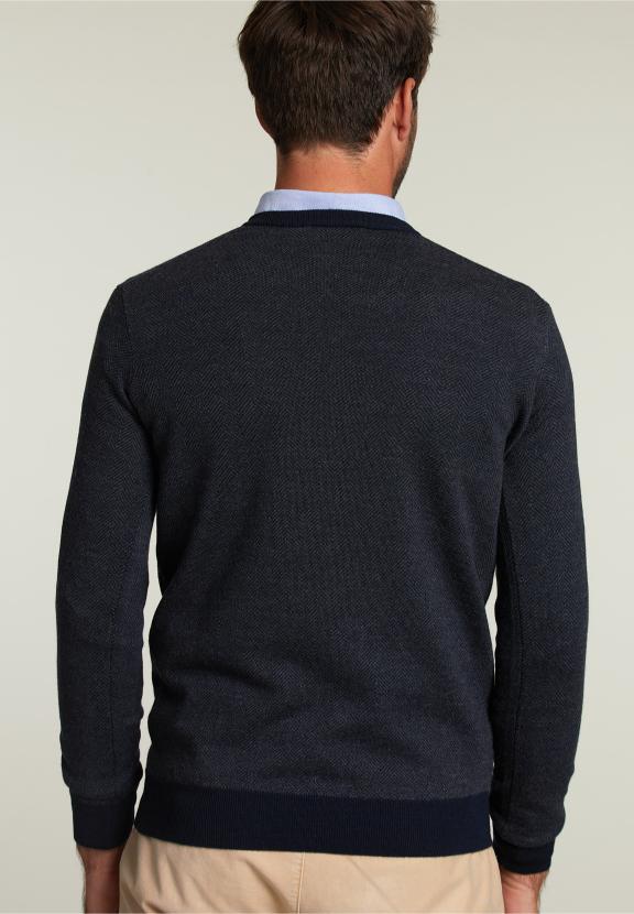 Op Maat Gemaakte Merino V-Hals Trui Navy Mix - Blauw