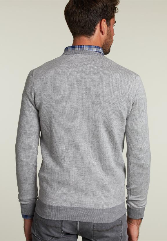 Op Maat Gemaakte Merino V-Hals Trui Oxford Mix - Grijs