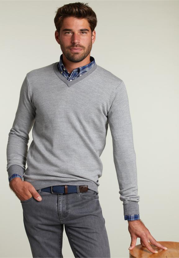 Op Maat Gemaakte Merino V-Hals Trui Oxford Mix - Grijs