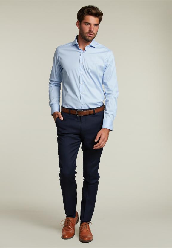 Slim Fit Effen Shirt Blauw