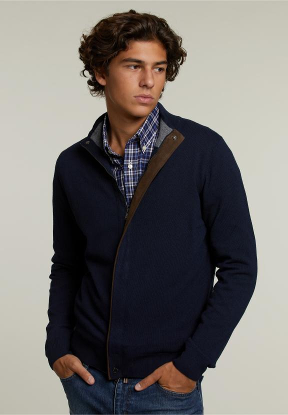 Aangepaste Pasvorm Mock Neck Pullover Marine - Blauw