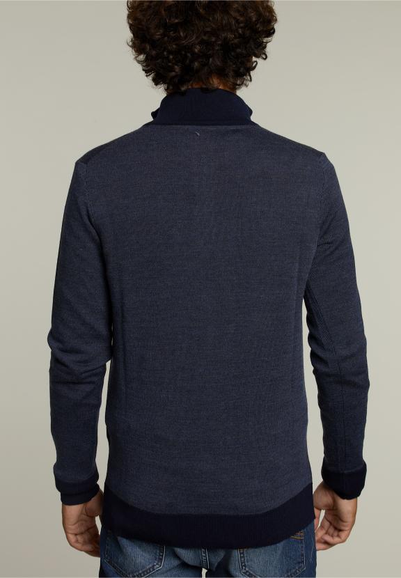 Op Maat Gemaakte Merino Trui Navy/Cigar Mix - Blauw