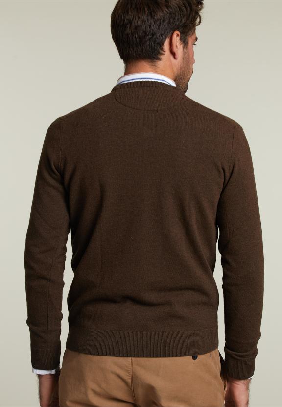 Pull col en V en laine d'agneau de base - Marron