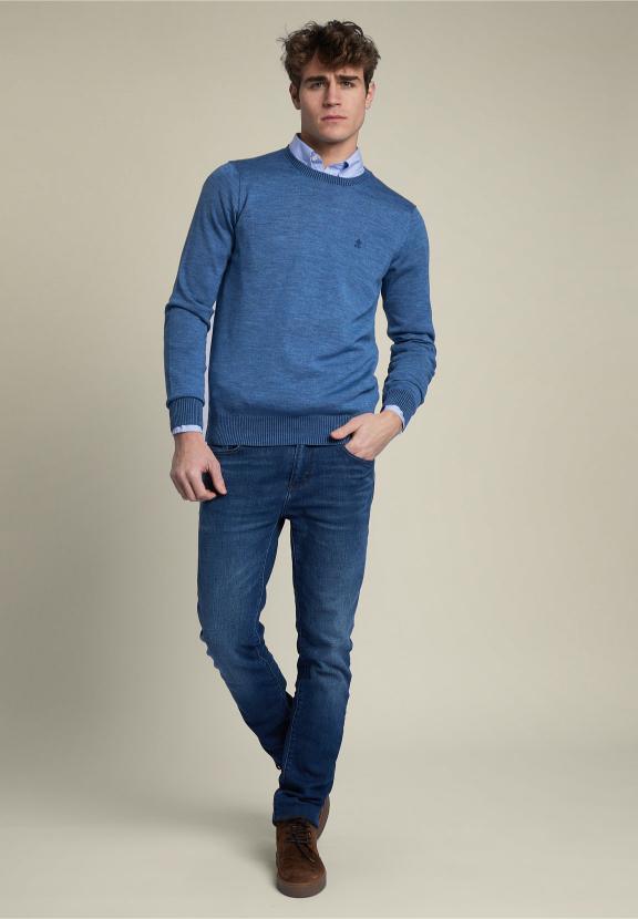 Slim Fit Ronde Hals Trui Blauw