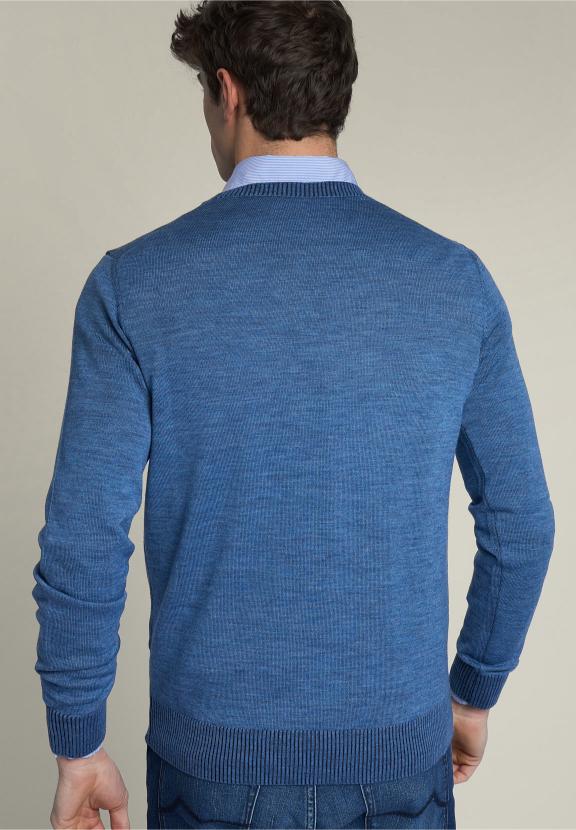 Slim Fit Ronde Hals Trui Blauw