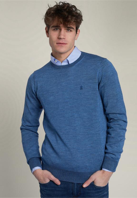 Slim Fit Ronde Hals Trui Blauw