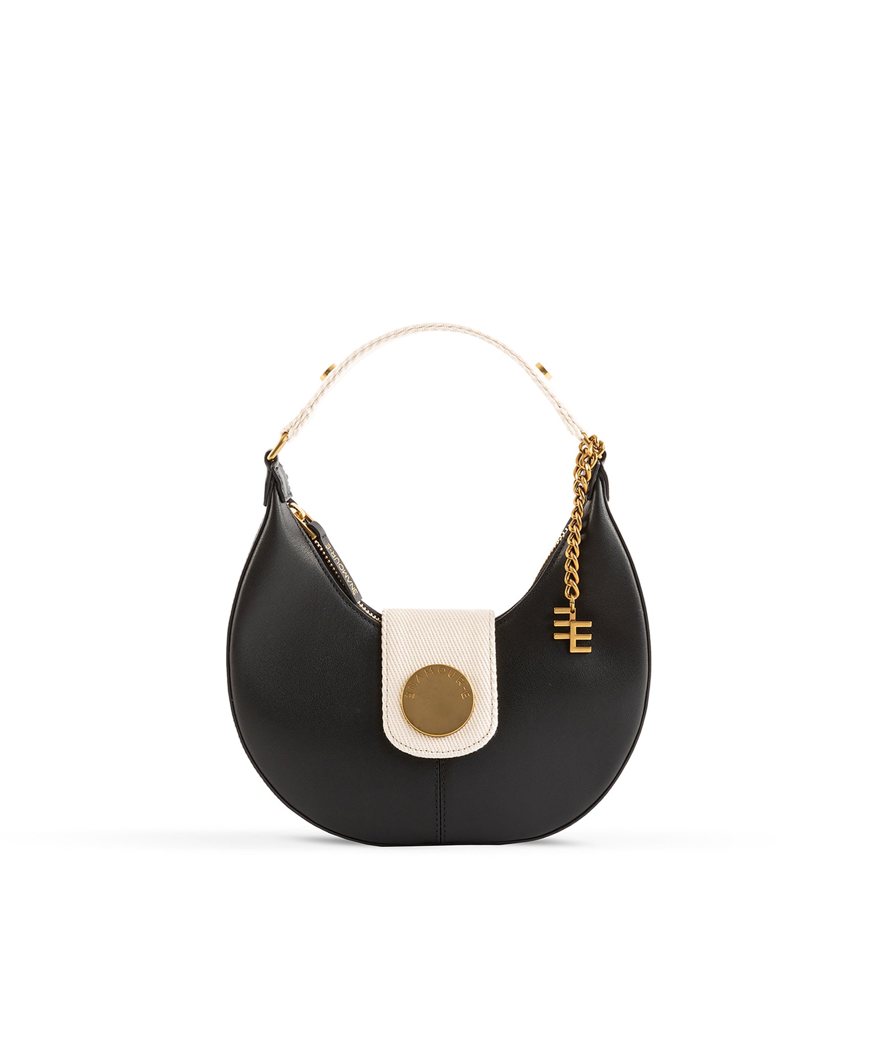 Nazarine Black Shoulder Scoop Black & Canvas Bag